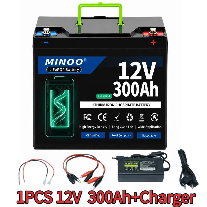 12V 300Ah Lithium LiFePO4 Deep Cycle Battery, 8000+ Cycles Rechargeable Battery for Solar/Wind Power,Small UPS,Lighting,and More