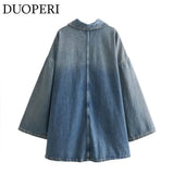 DUOPERI Women Fashion Solid Denim Dress Long Sleeves Female Chic Lady Casual Loose Short Dress