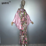 WINYI Bubble Sleeve Pleated Dress Beach Cover Up Kaftan Abaya Dubai Luxury Party Dress Long Down Muslim Woman Evening Dress