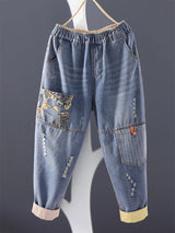 Women's Casual Boyfriend Baggy Jeans Fashion Vintage Style Patchwork Streetwear Female Denim Pants Loose Versatile Harem Trouser
