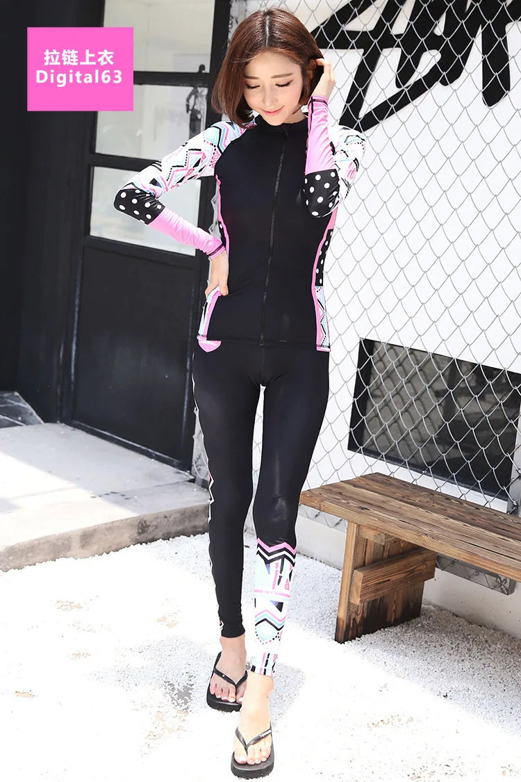 Korean diving suit women's split body sun protection long sleeved swimsuit snorkeling suit surfing suit 2-piece set