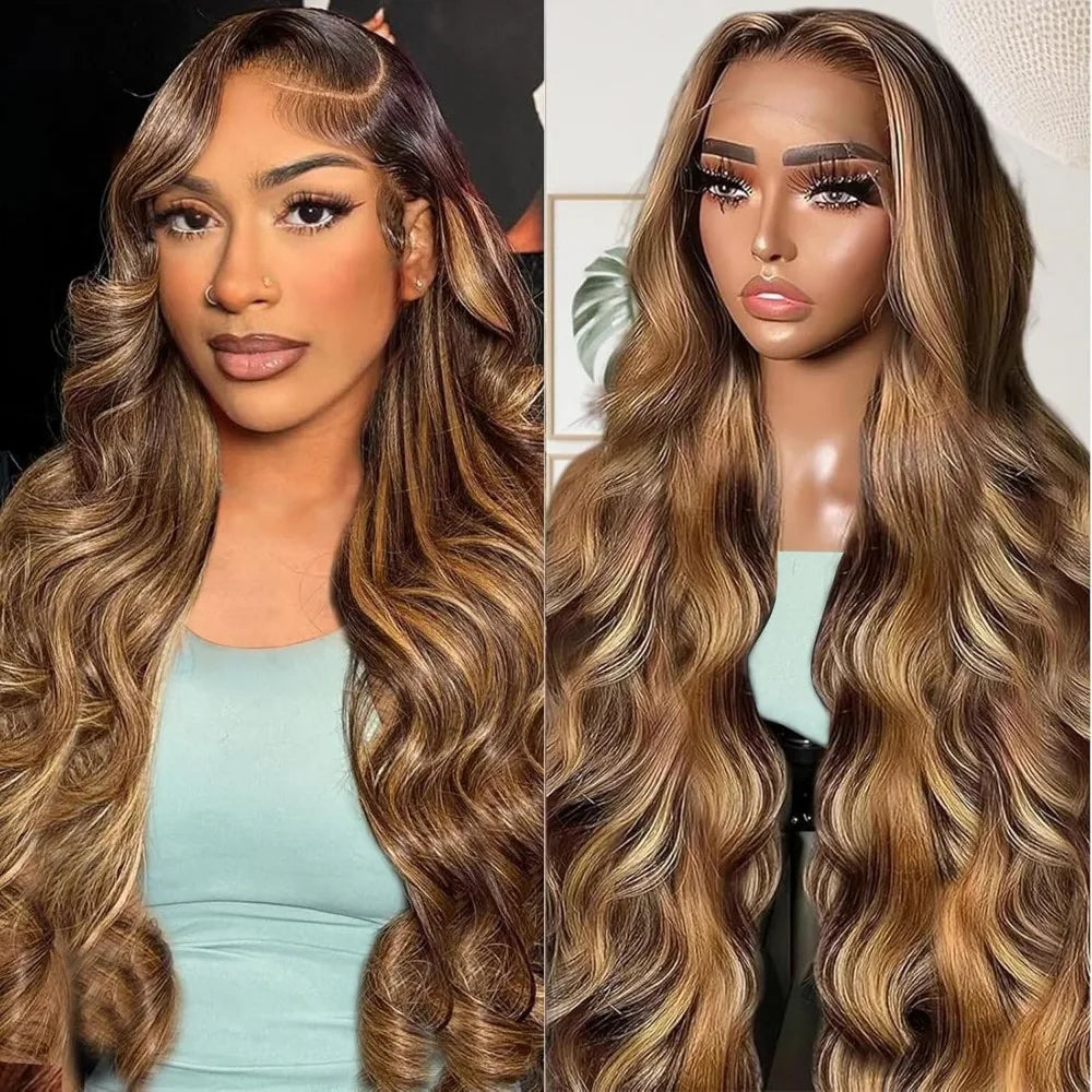 220% Density Lace Front Wigs Human Hair Body Wave P4/27 Highlight 13x4 13x6 HD Lace Frontal Colored 40 46 Inch Human Wig
