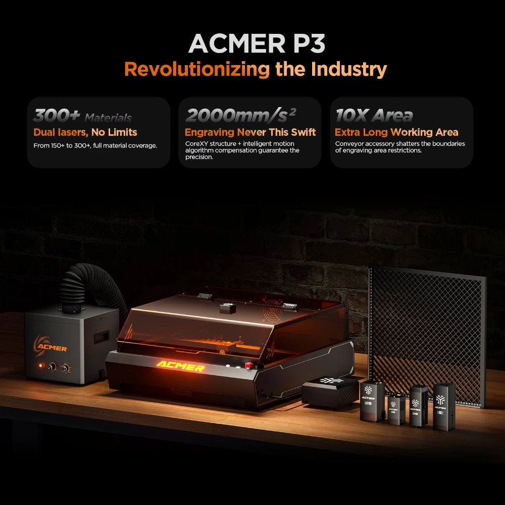 ACMER P3 Laser Cutter Engraving Machine Fully Enclosed Dual Laser CNC High Speed Engraving Cutting Machine herramientas Tools