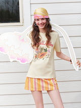 FSLE Fun and Youthful Women's Short Sleeve T-shirt 2026 Summer New Cute Casual Tops Cotton Contain Three Colors Printed T-shirt