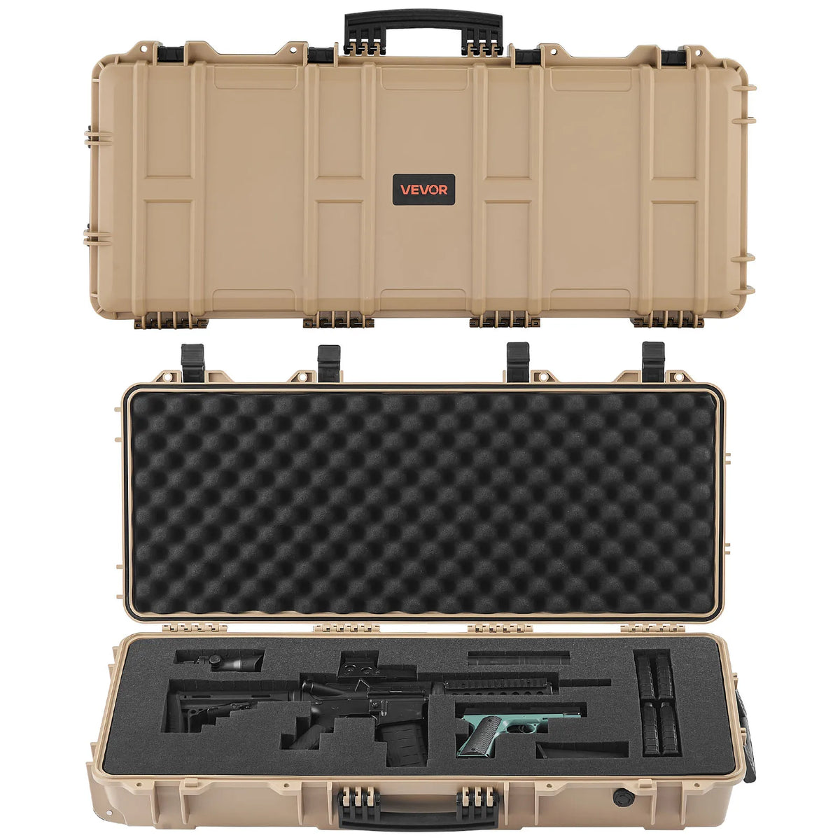 SucceBuy Hard Rifle Case Lockable Rifle Case w/ Pre-cut Foams & Wheels IP67 Waterproof Pistol Storage Cases for Rifles Shotguns