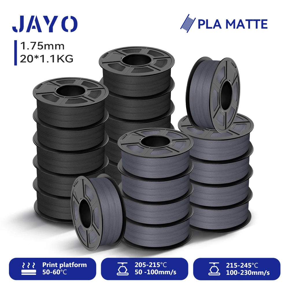 JAYO 20 Rolls 3D PLA Matte/High Speed PLA matte Printer Filament 1.75mm Neatly Wound PLA with Matte Finish Print for 3D Printer