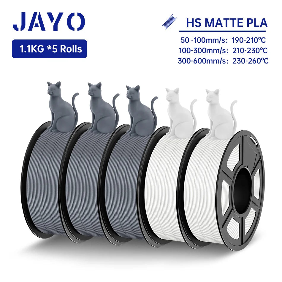 JAYO PLA Classic 3D Filament 1.75mm High Speed Matte PLA 3D Printer Filament Neatly Wound 3D Printing Materials 5Rolls/set