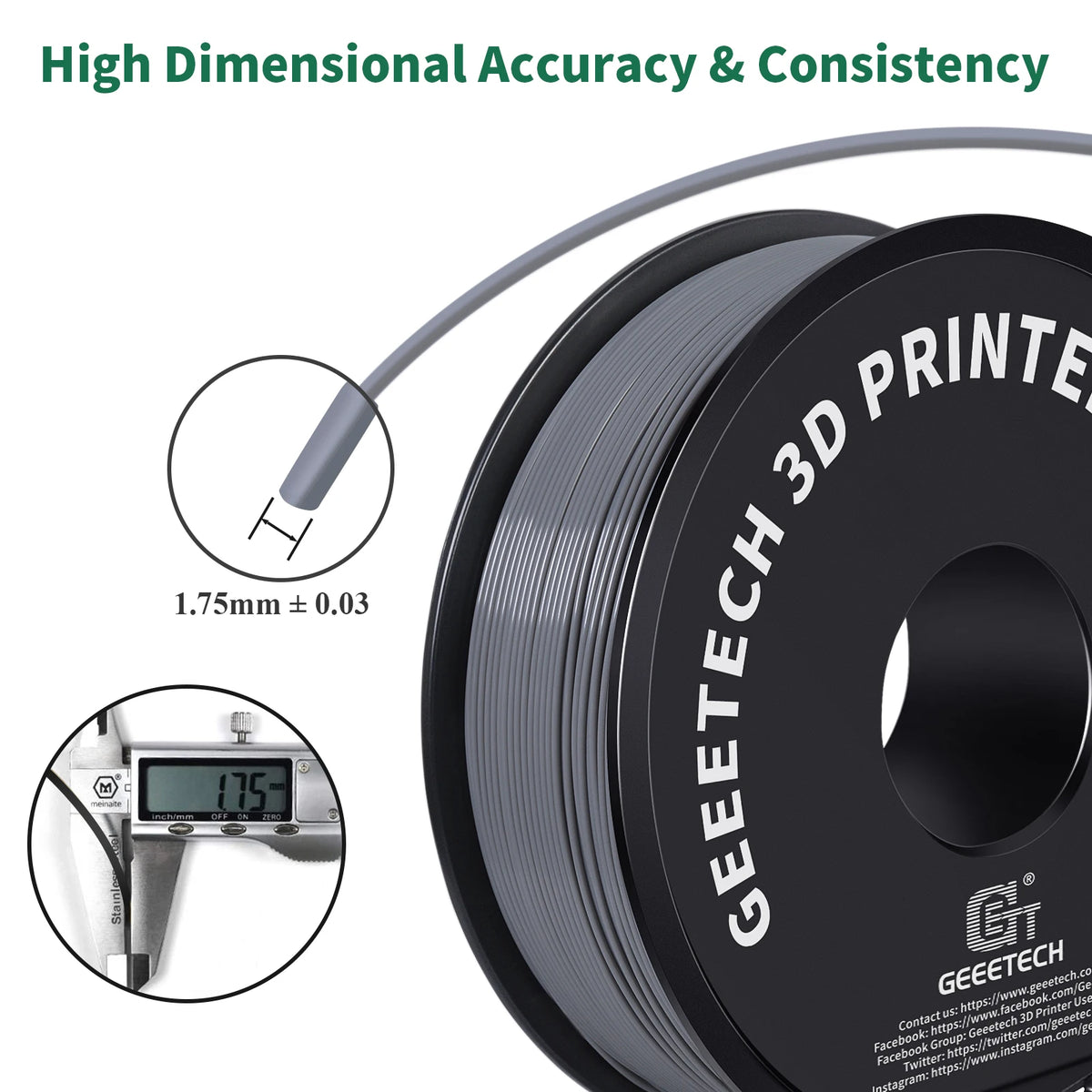 GEEETECH 10Kg 3D ABS+ Filament 1.75mm Spool Wire For 3D Printer Material,Safety, Vacuum packaging