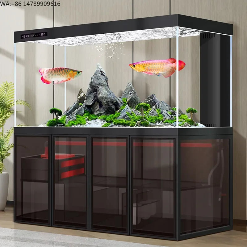 All-in-One AquariumUnder Cabinet Rectangular Living Room Home Office Ultra-clear Glass Screen Fish Tank Bottom Filter No WaterFi