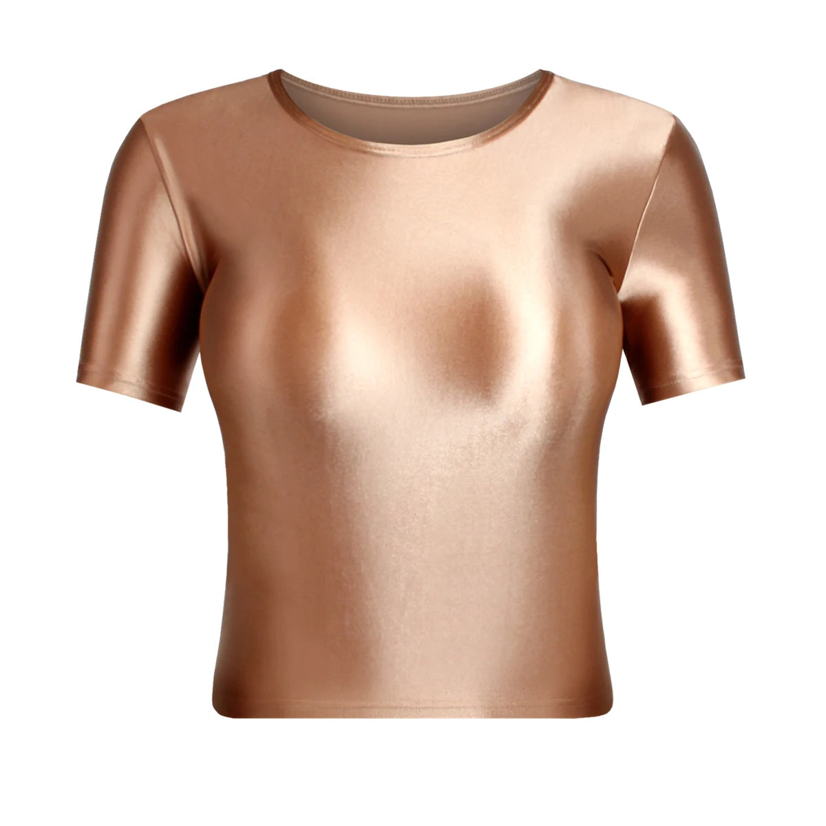 MJINM Women Oil Glossy Silky Smooth Short-sleeve Bottoming Shirt Strech Tight Soild Color Casual Yoga Sports Home Short T-shirt