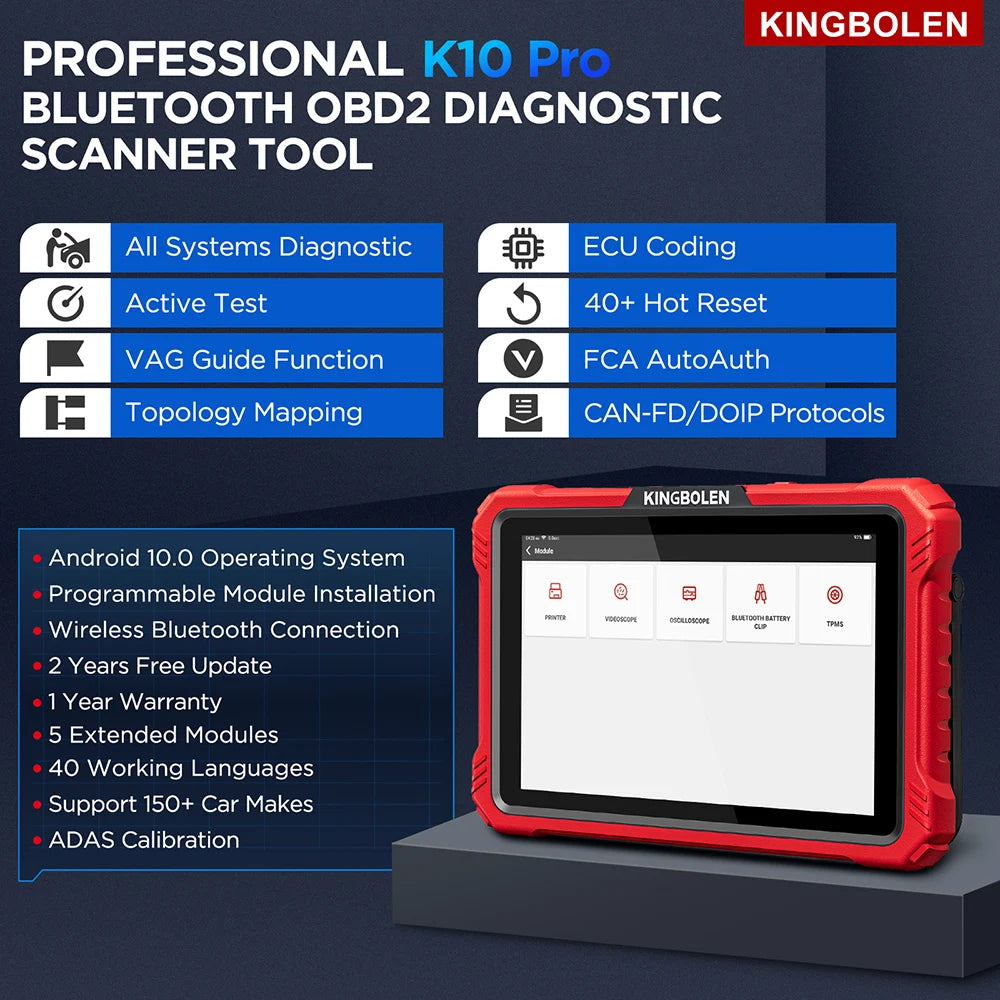 KINGBOLEN K10 PRO Full System Diagnose Tool ECU Coding Active Test 40+ Resets OBD2 Scanner Topology Mapping Car Scan CAN FD DOIP