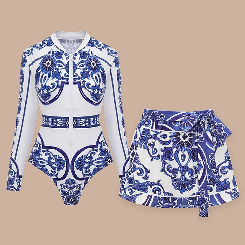 Women New Surfing Sport Swimsuit Long Sleeves One Piece Swimsuit Swimwear Solid Monokini Bathing Suit Tropical Bodysuit Female