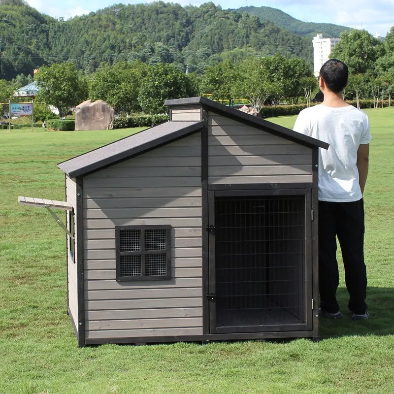 Solid wood outdoor courtyard sun protection rain protection dog house large medium dog villa wood