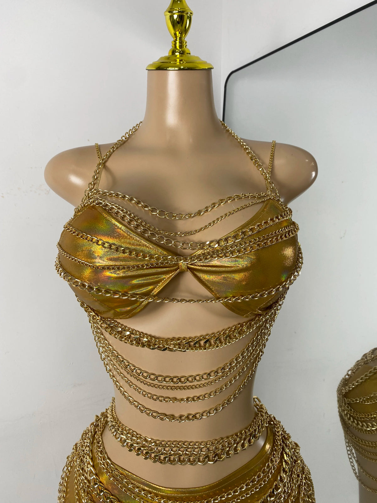 Newest Swimwear Shining Fashion Gold Chain Bar Bikini Blingbling Bikini Popular Bathingsuit Bikini Nightclub Stage Outfit