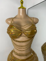 Newest Swimwear Shining Fashion Gold Chain Bar Bikini Blingbling Bikini Popular Bathingsuit Bikini Nightclub Stage Outfit
