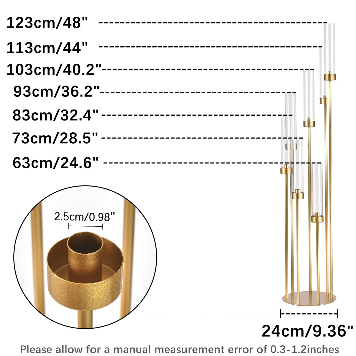 4 Sets 7-Arm Gold Floor Candelabra 48 in Tall Wedding Centerpieces Metal Candle Holder with Removable Acrylic Lampshade