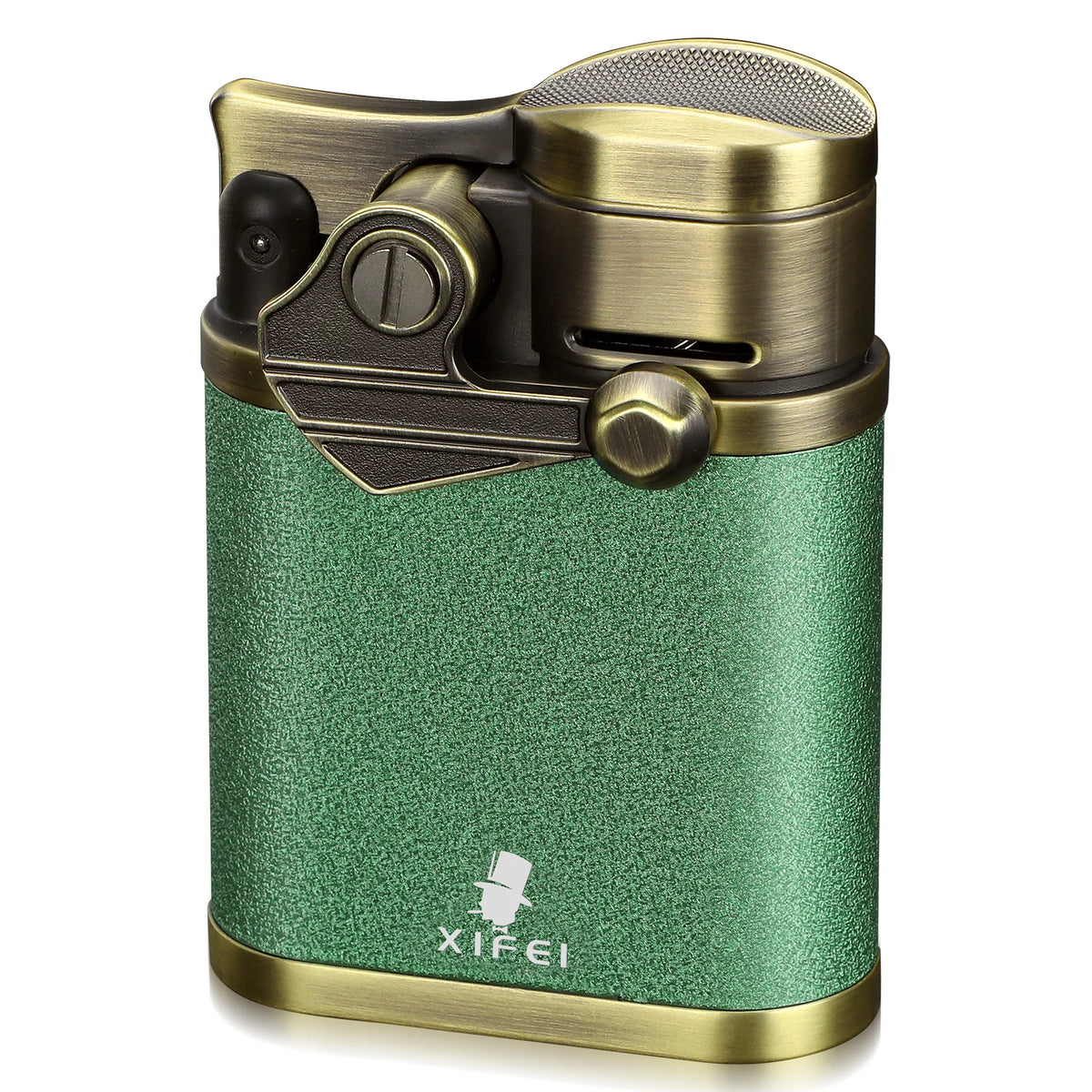 XIFEI Cigar Lighter 4 Jet Flame Torch Lighter with Cigar Holder, Windproof Rocker Arm Butane Lighter Adjustable Flame