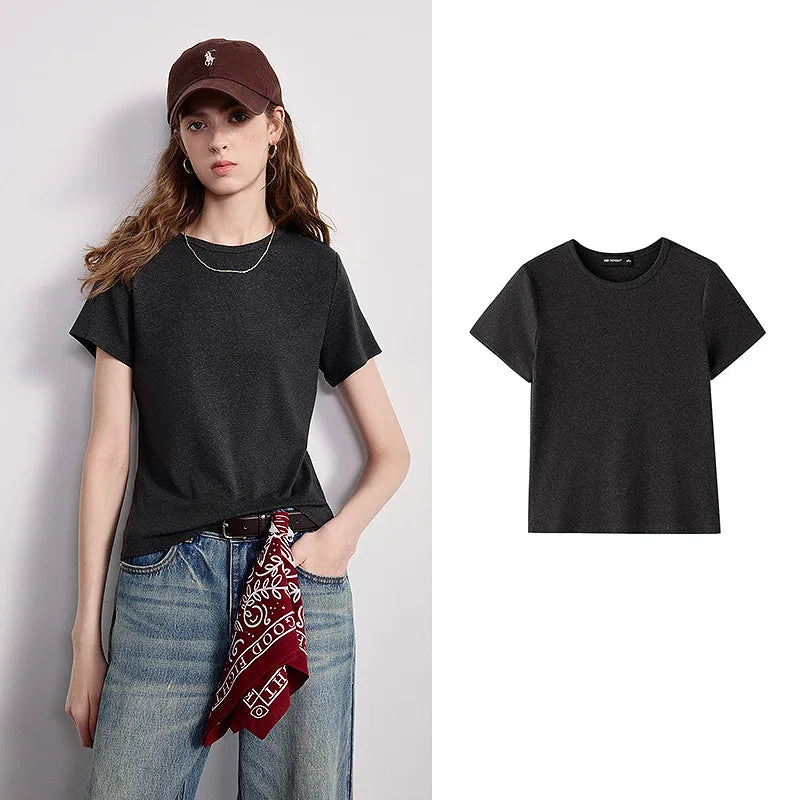 TOYOUTH women's T-shirt 2026 Spring New Lyocell Linen Slim Fit Cool Breathable Versatile Casual Tops