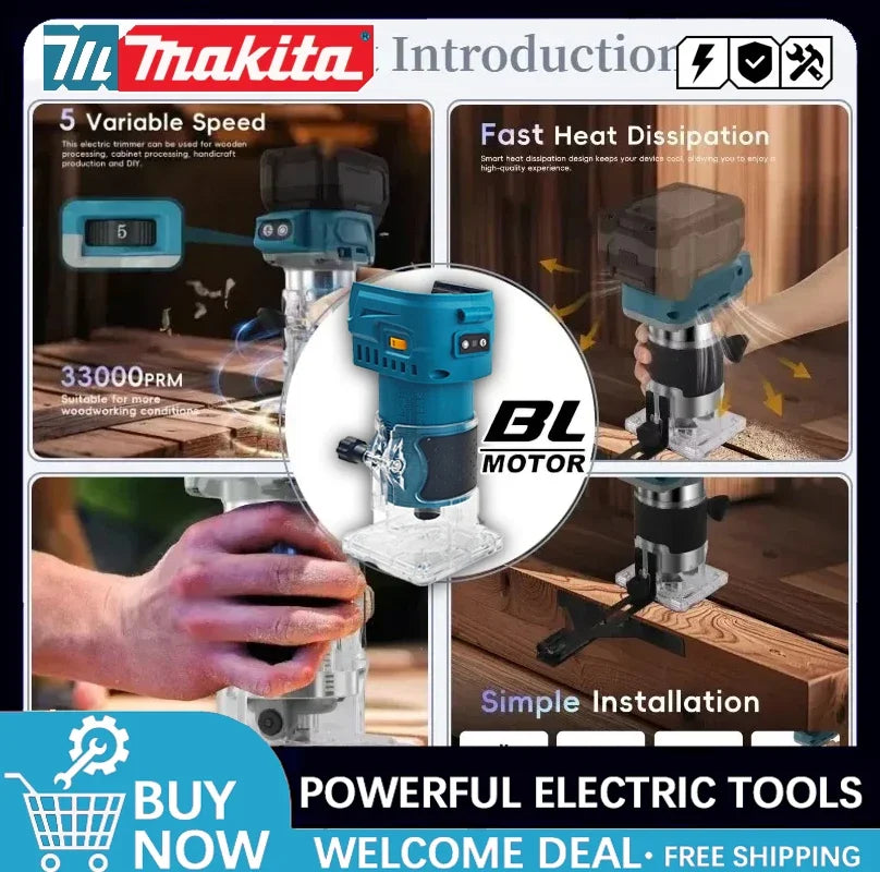 Makita Brushless Lithium Battery Woodworking Trimming Machine Household Rechargeable Electric Tool For DeWalt/Milwaukee