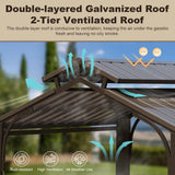 8x5FT Hardtop Grill Gazebo,  Metal Grill Canopy with Galvanized Steel Double Roof for Patio Lawn Patio Backyard Deck, Brown