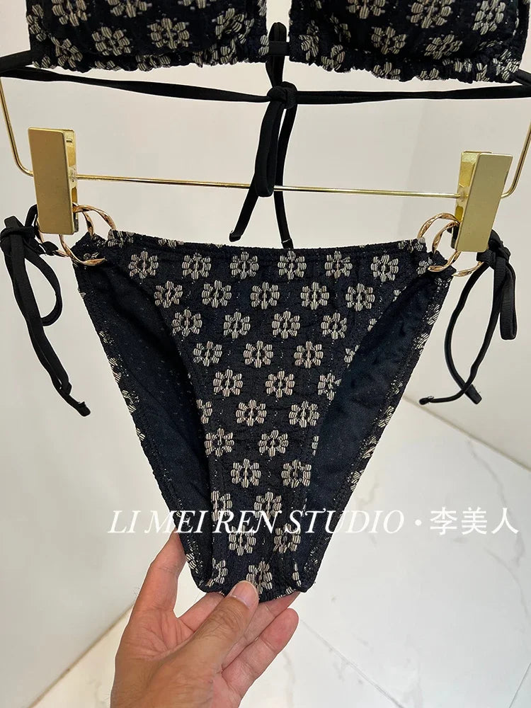 New Black printed bikini swimsuit gathers sexiness