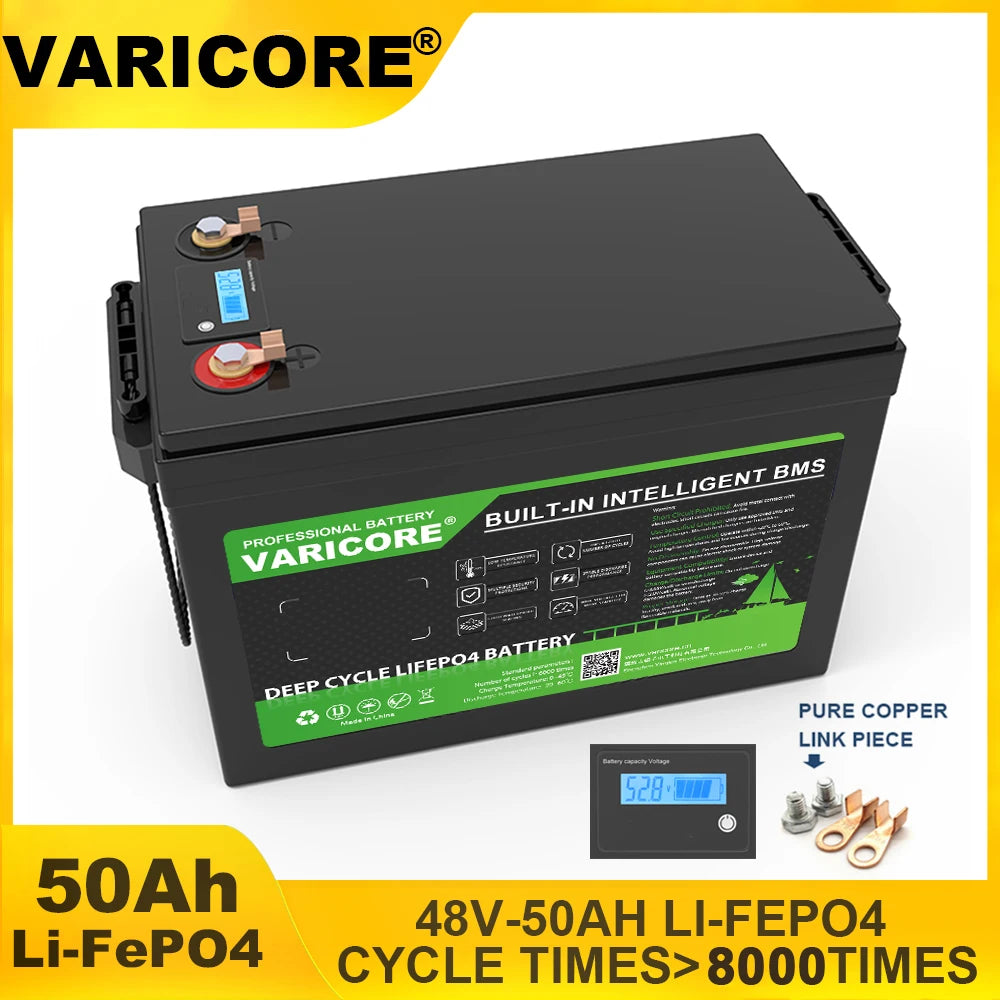 VariCore 48V/58.4V 50Ah LiFePO4 Battery 16 Strings Lithium Iron Phosphate High Power Alternator Solar Energy Golf Cart Yacht