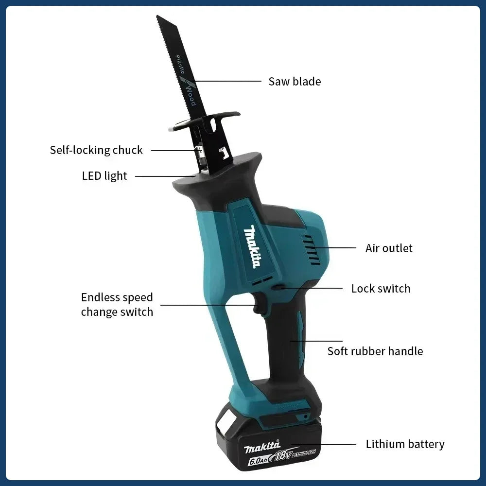 Makita DJR189 Cordless Electric Reciprocating Saw Brushless Rechargeable Wood Metal Cutting Saw Portable Saw 18V Battery