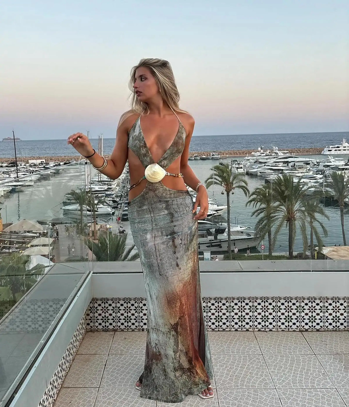 2025 New Hollow Out Beach Dresses For Women 2 Piece Swimwear Retro Print Mesh Swimming Elegant Cover-Up Skirt Sexy Vacation