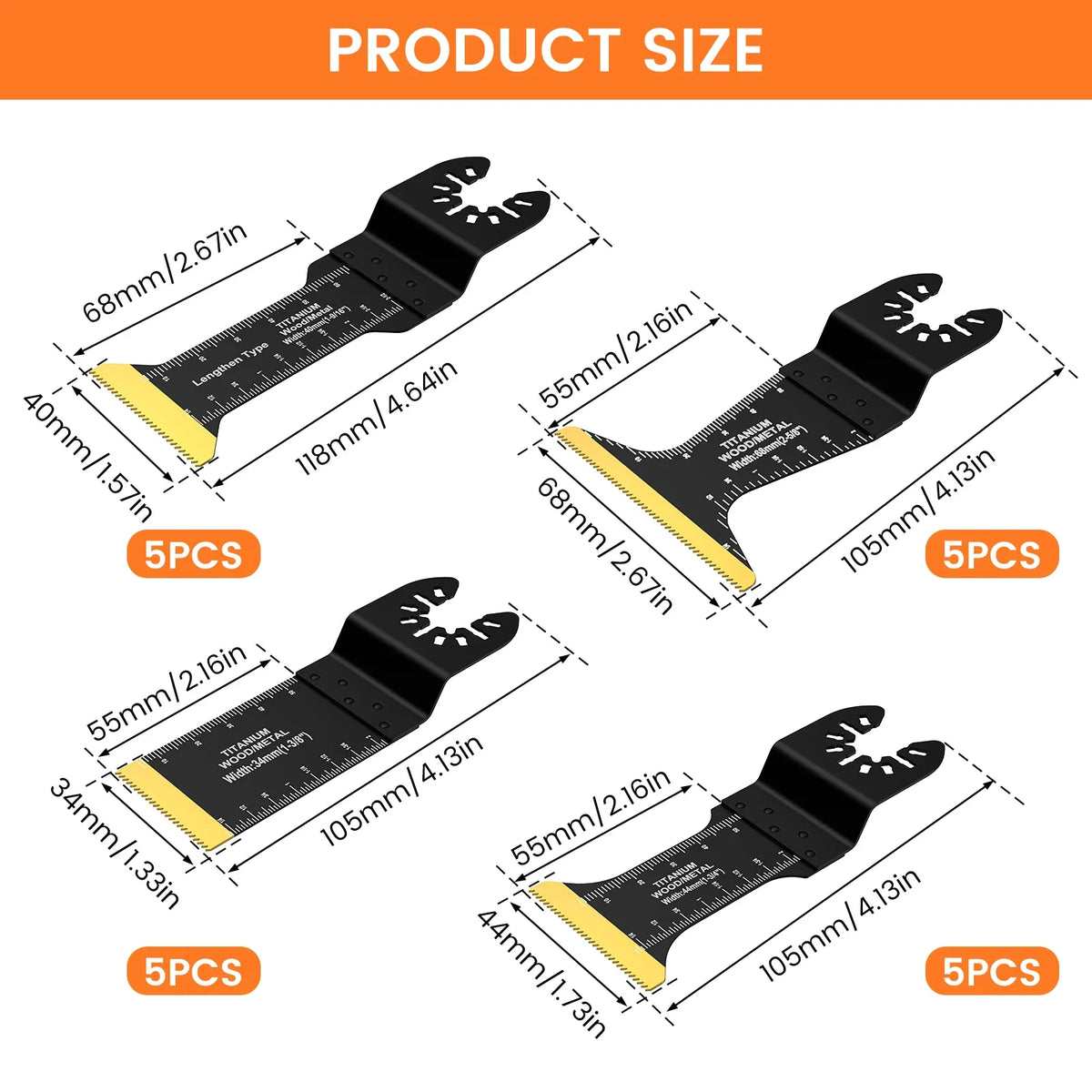 20 Pcs Oscillating Saw Blades Bi-metal Titanium Coated Multitool Blades Sharp Fast Cutting Tool Saw Blade for Wood Plastic Metal