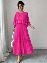 Elegant A-line Pleated Dress With Appliquéd Mesh Paneling, Vacation Outfits Women, Summer Outfits for Women