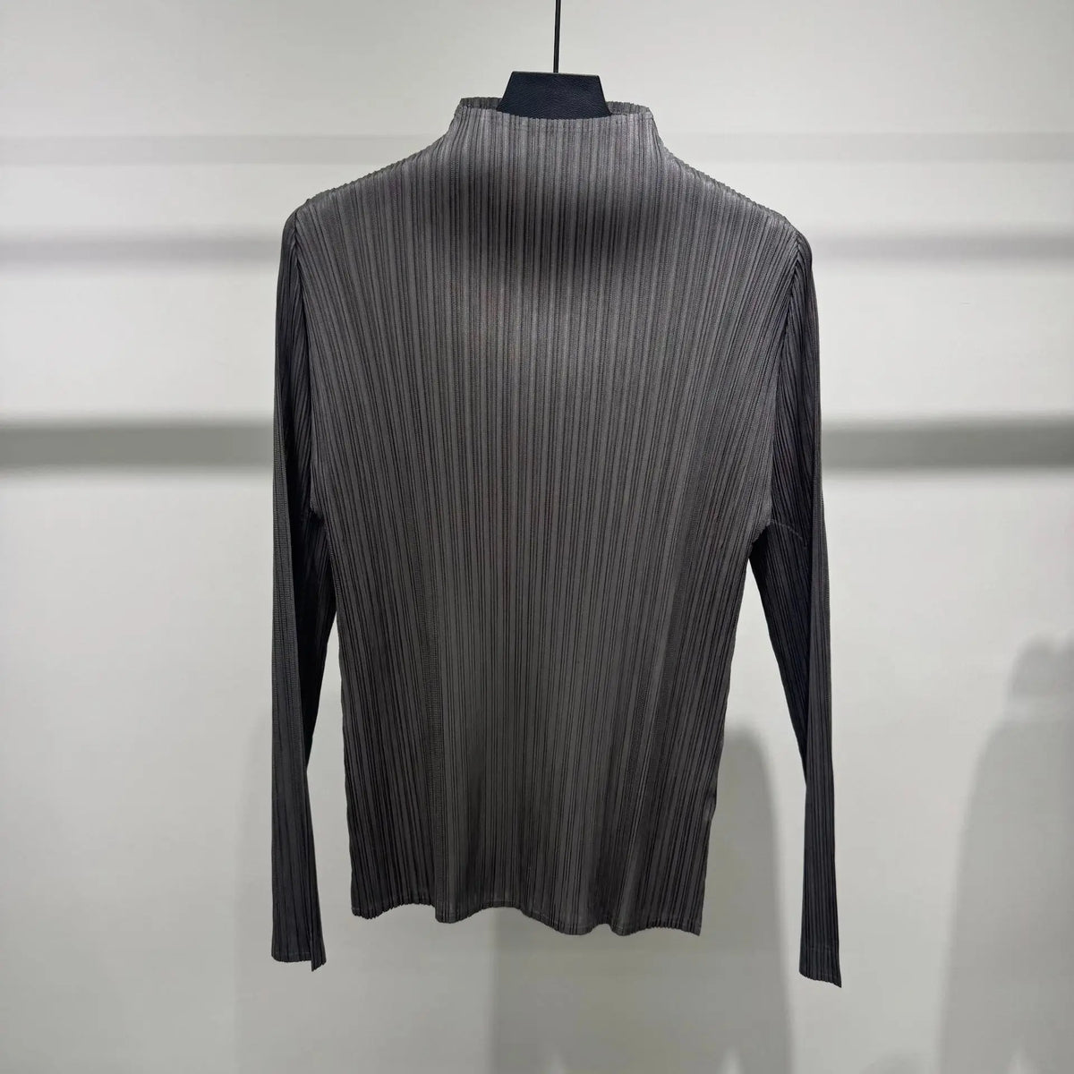 Miyake Pleated Half-High Collar Long Sleeve T-Shirt 2026 New Simple Casual Fashion Base Shirt Stretchy Women's Lightweight Top