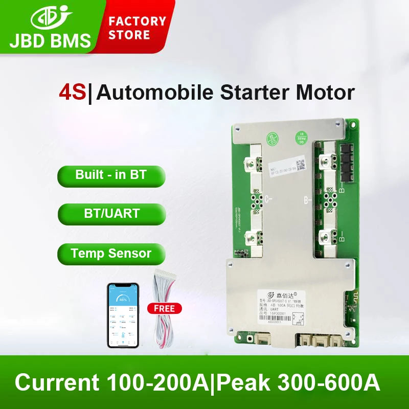 JBD Smart BMS LiFePo4 4S 12V 100A 150A 200A Car Start Power UART Built-in BT Function NMC LFP Battery Balance Protection Board