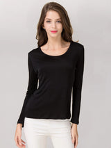 SuyaDream Women T shirt Natural Silk Long sleeves O neck Basic shirt 2025 FALL new white black Bottoming Top