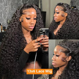 250 Density Deep Wave 40 Inch 13x6 13x4 HD Lace Front Wig 100%Human Hair Wig Water Wave Curly 360 Full Lace Front Wig Black