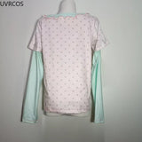 Sweet Kawaii Cartoon Polka Dot Print Women T-shirt Loose Casual Contrast Color Cute Graphic Tee Tops Japan Y2k Aesthetic Tshirts