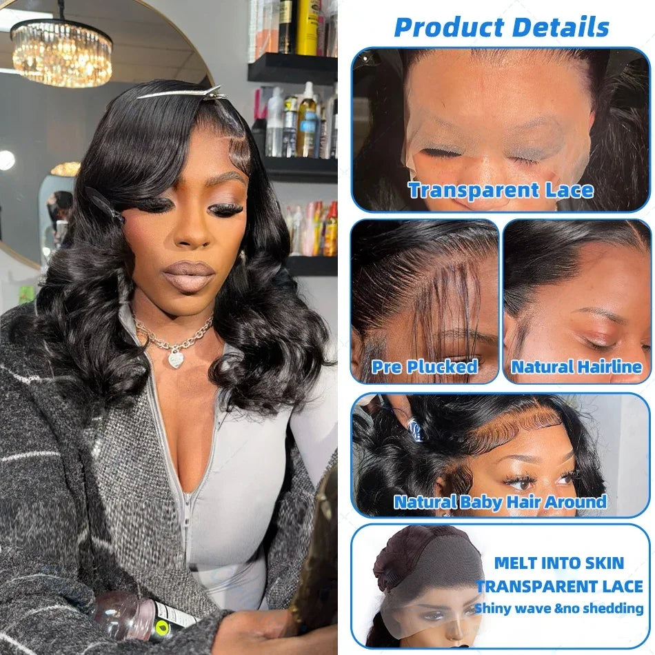 200 Density 5x5 Glueless Short Bob 13x6 HD Transparent Lace Front Wig 4x4 Body Wave 13x4 Lace Frontal Wavy Human Hair Wigs