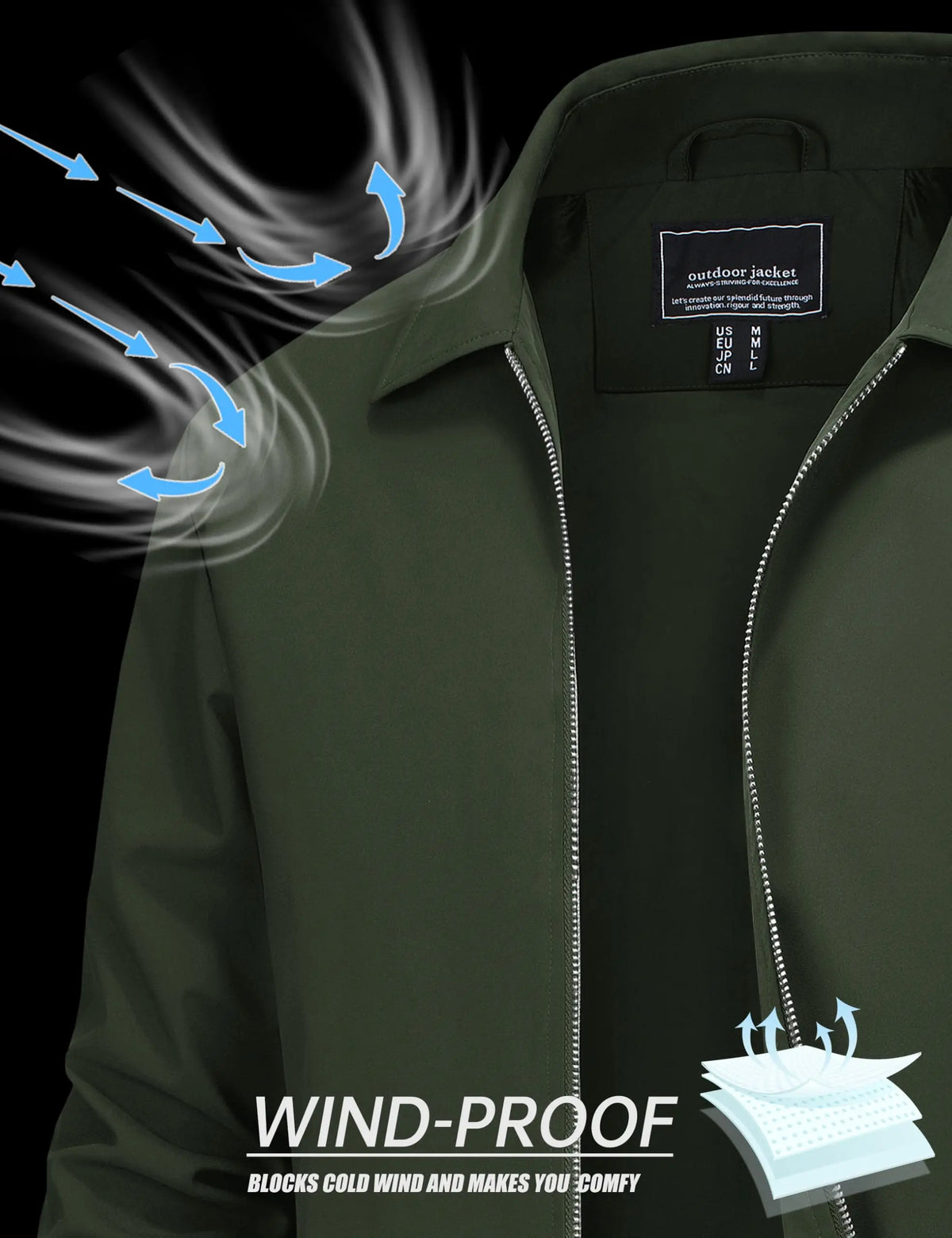 Men's Lightweight Windbreaker Jacket Full Zip Casual Jacket Water-Repellent Coat with Zip Pockets Golf Work Outdoor