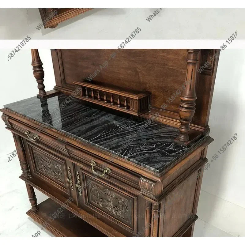 66 Medieval Solid Wood Retro Restaurant Wine Cabinet Tea Cabinet Neoclassical Nostalgic Side Cabinet Living Room Storage Designe