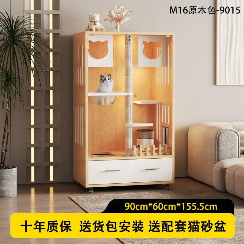 Cat nest cat villa solid wood household indoor litter box with toilet integrated cabinet luxury large cat house