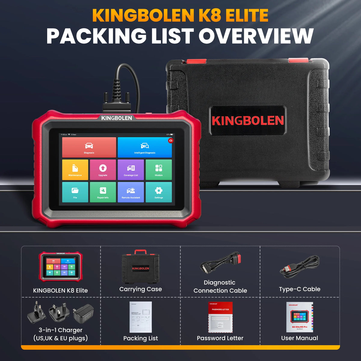 2025 KINGBOLEN K8 Elite Bidirectional Car OBD2 Diagnostic Scanner,CANFD DOIP ,34+ reset, with Active Tests PK X431 PRO ELITE