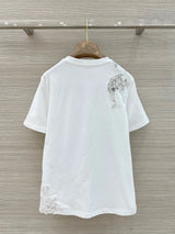2026 autumn Slim 100% cotton embroidery‌ floral tee t shirts casual brand short sleeve designer top women print female clothes