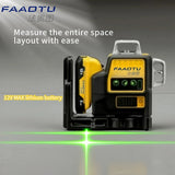 FAAOTU 089LG Professional 3-Sided 12-Line 360° Laser Level 12V DW Battery Compatible Green Laser Tool for Outdoor Use