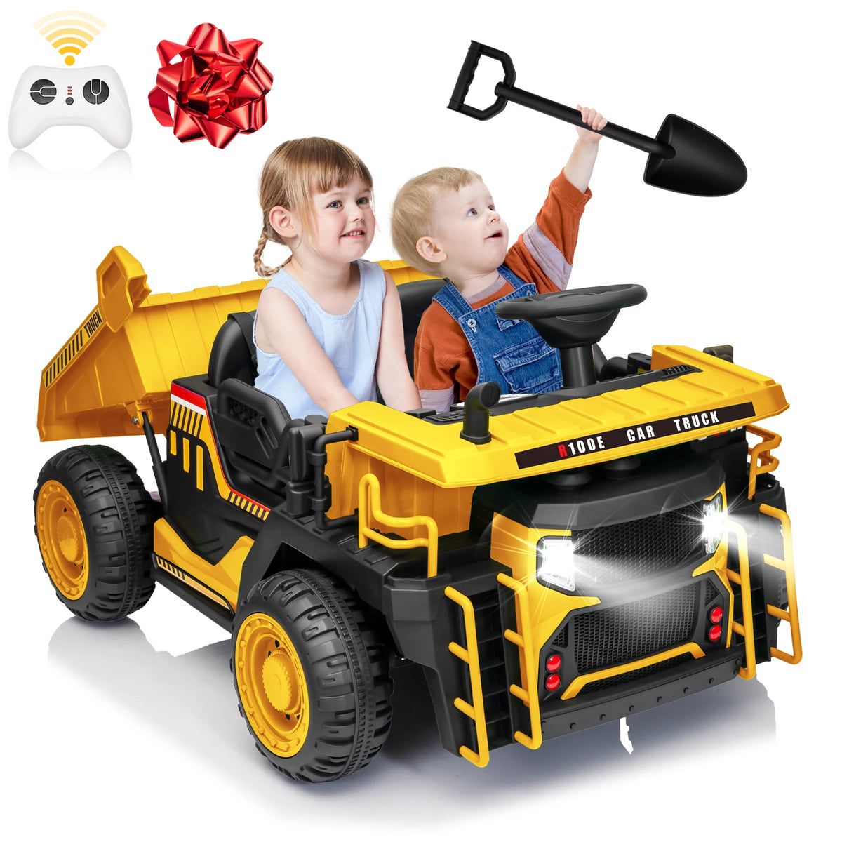24V Ride on Toys w/Remote Control, 2 Seater 400W Ride on Dump Truck, Electric Powered Ride on w/Dump Bed, 3 Speeds, Shovel, Blue