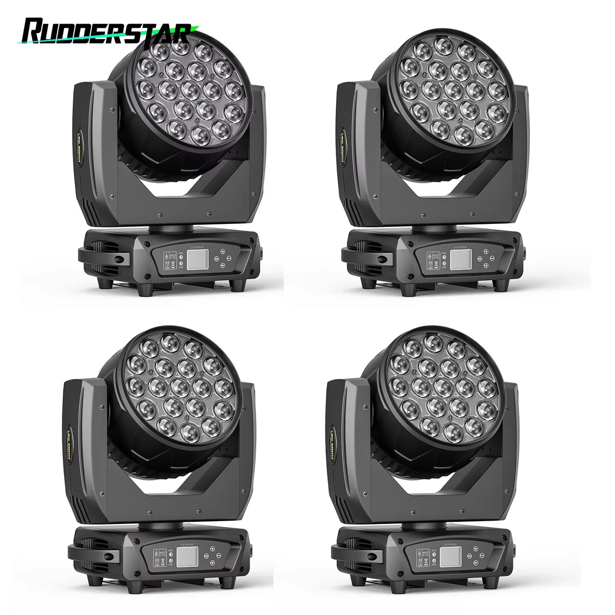 4PCS 19x15W Moving Head Light Beam RGBW Stage Effect Lighting Projector Zoom Wash Lights for Party Concert Theater Live Show Bar