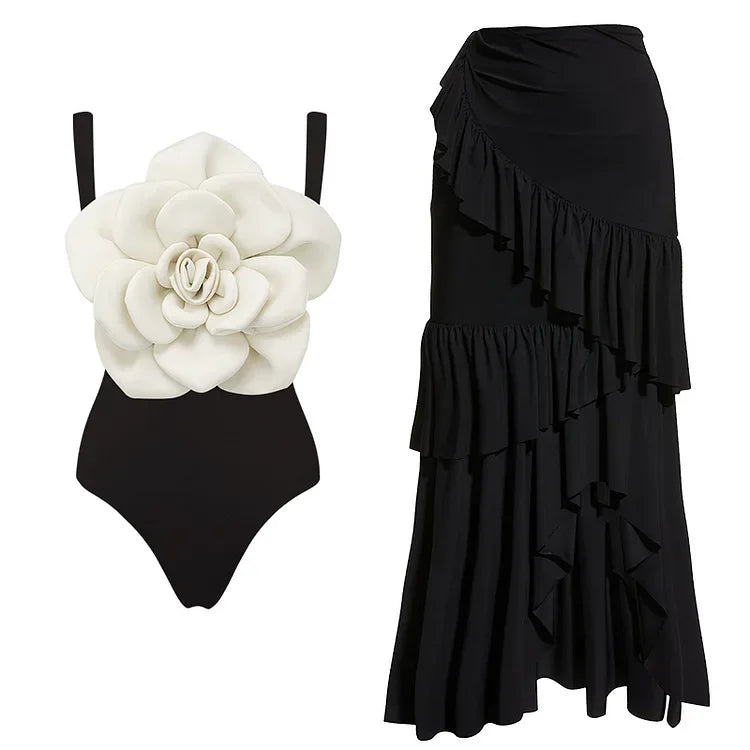 New butterfly decoration one-piece swimsuit set bikini