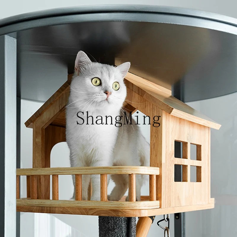SM household high value with toilet cage household oversized room panoramic glass cat villa solid wood luxury cat nest