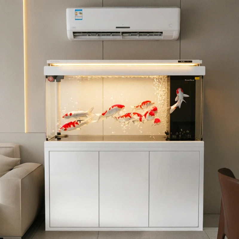 All-in-One AquariumNew Ultra-Clear Modern Luxury Glass Arowana Fish Tank Smart Touch Control Cabinet Aquarium LED Light Bottom F