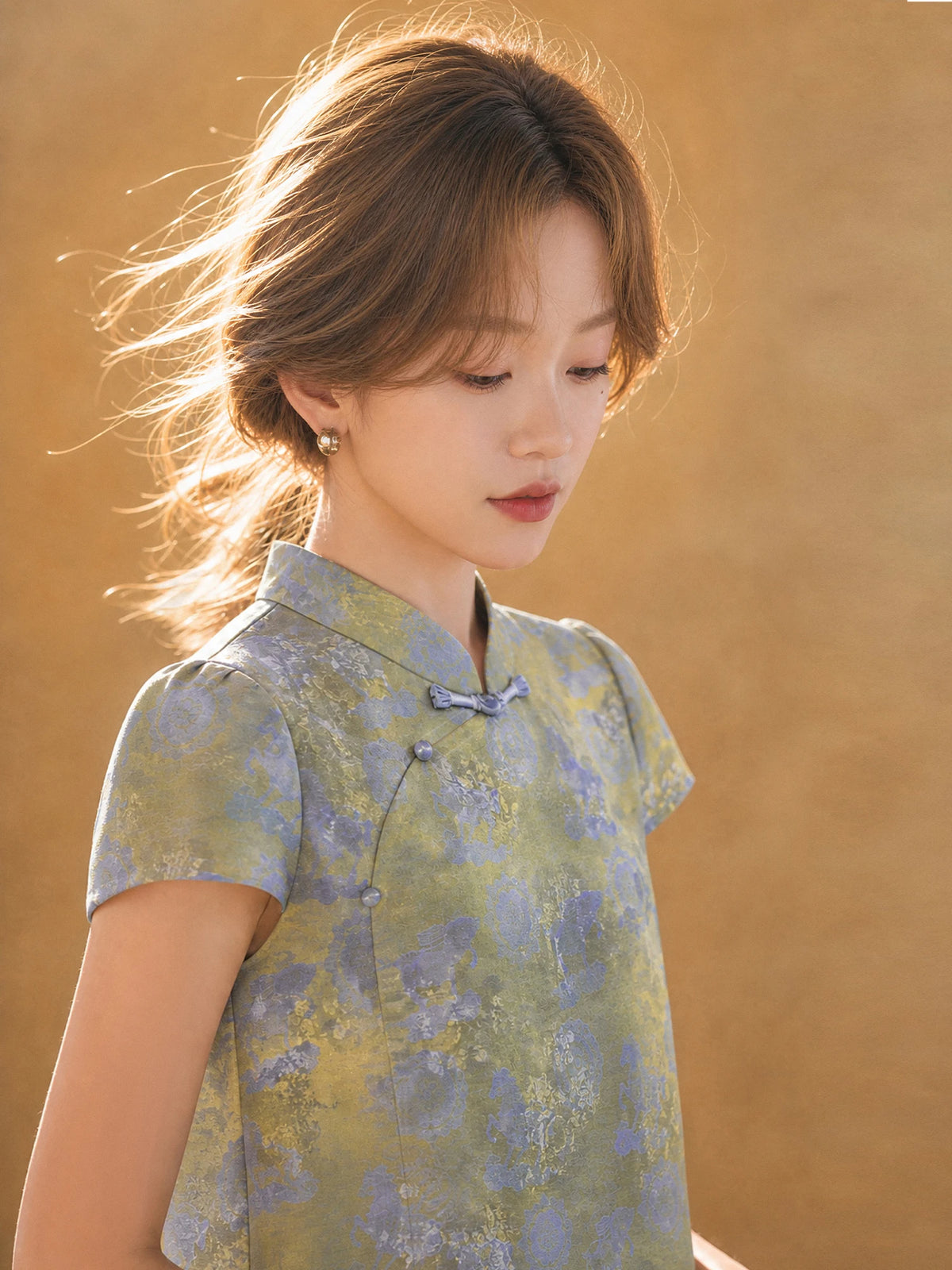 XIAOGULI Women New Chinese Style Chiffon Blouse Ruffled Hem Short Sleeve Shirt National Style Party Elegant Ladies Summer Tops