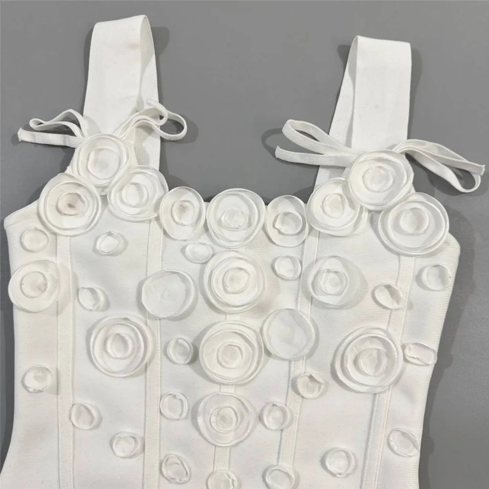 New Arrival Women Summer Fashion 3D Flowers Tassel Mini Bodycon Bandage Sleeveless Casual Party Dress