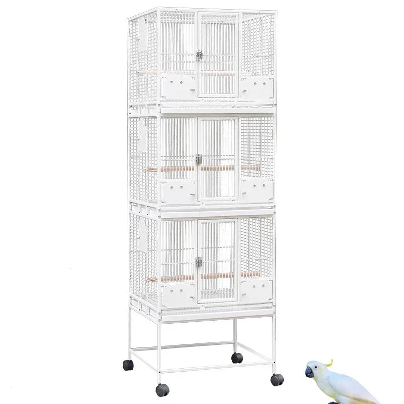 TTLarge Outdoor Bird Aviary Flight Metal Triple Parrot Breeding Stackable Bird Cage For Finches With Wheel